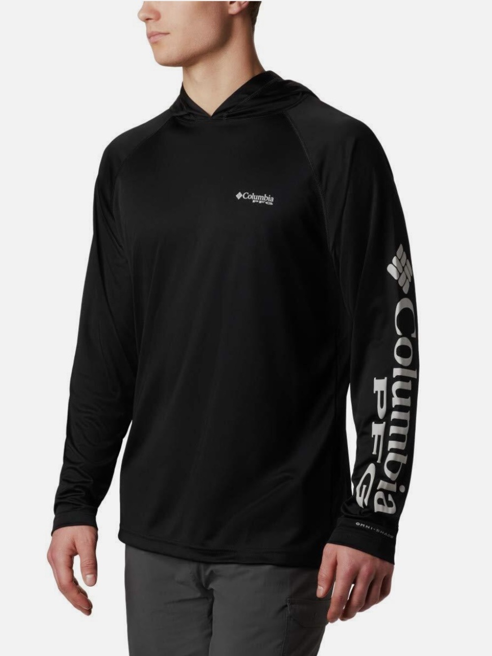 Columbia Men's Large PFG Omni ShadeTackle Black Long Sleeve Fishing Hooded Shirt